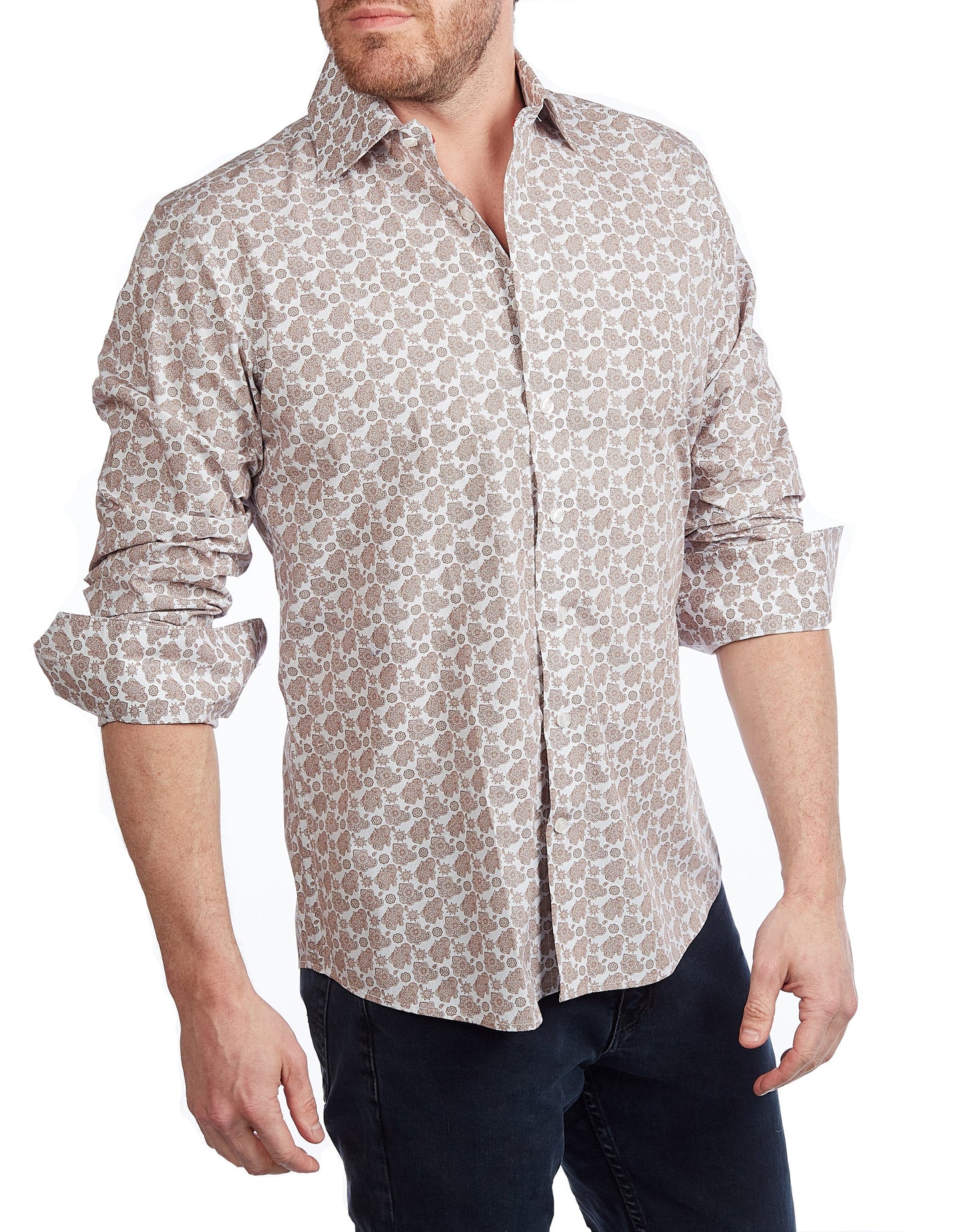 Lt Brown Paisley Shirt // Contemporary Fit - contrast trimming- final sale