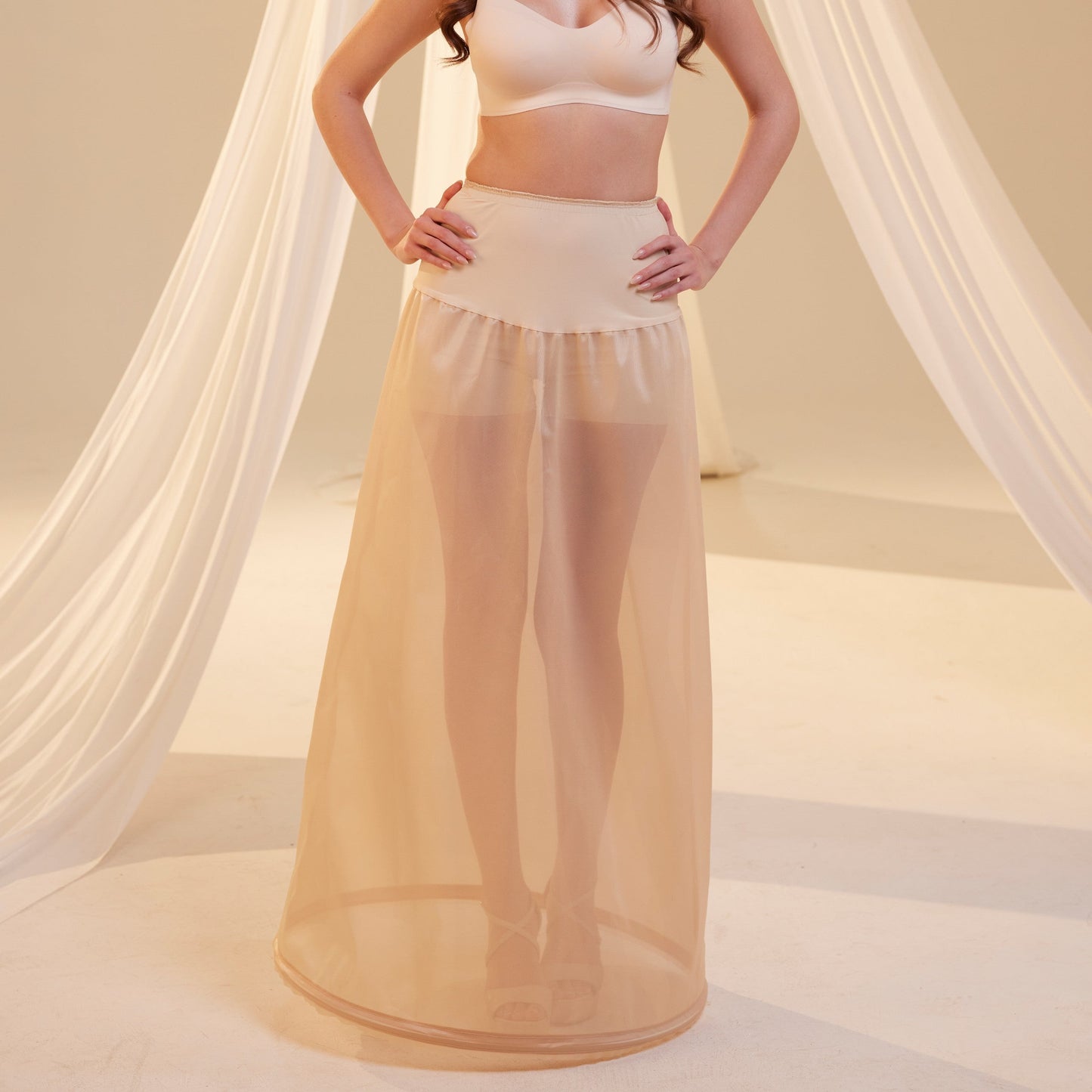 Nude A-Line Wedding Dress Petticoat , One Hoop Underskirt with Waist Corsage