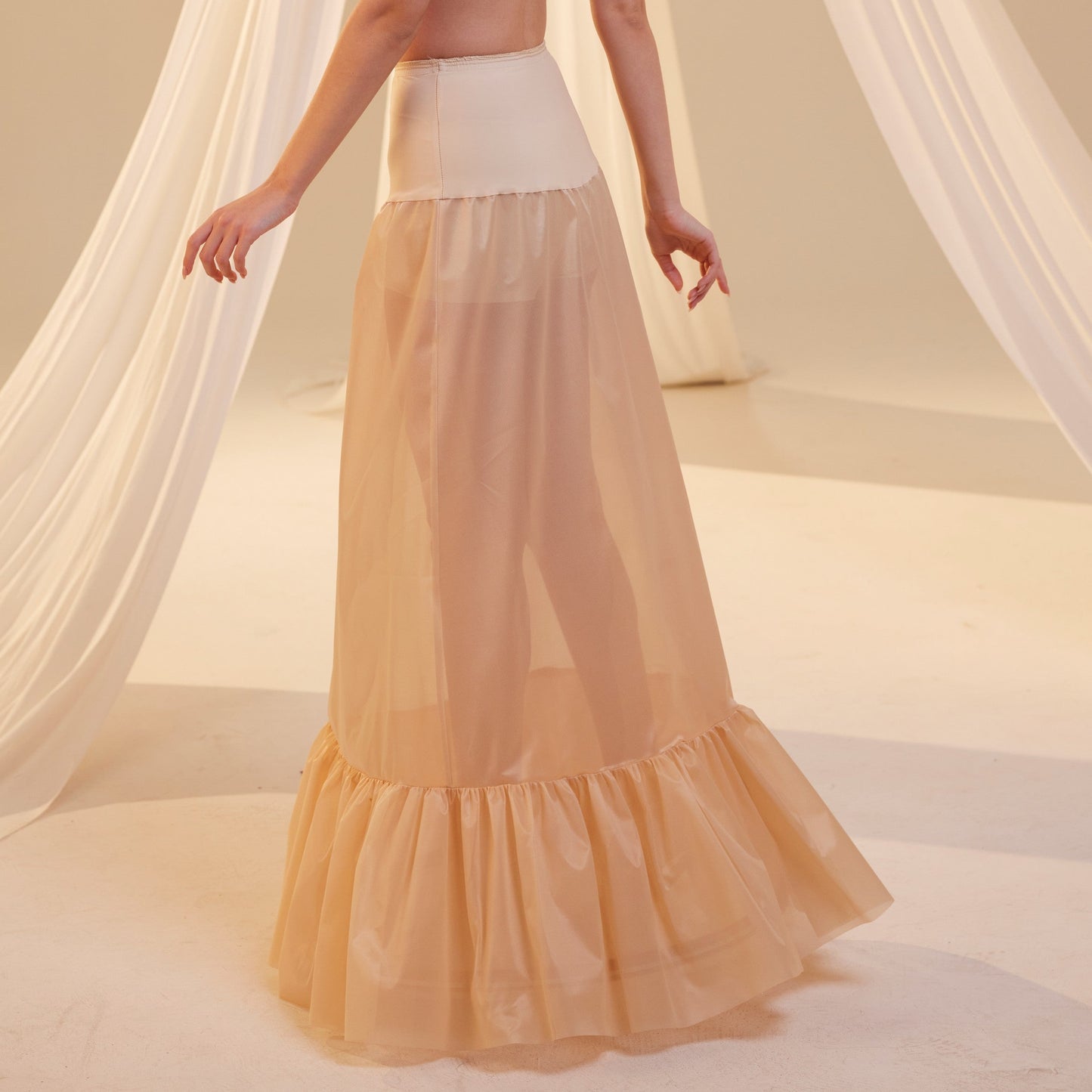 Nude Mermaid Petticoat Skirt with Waist Corsage , Bridal Crinoline Slip