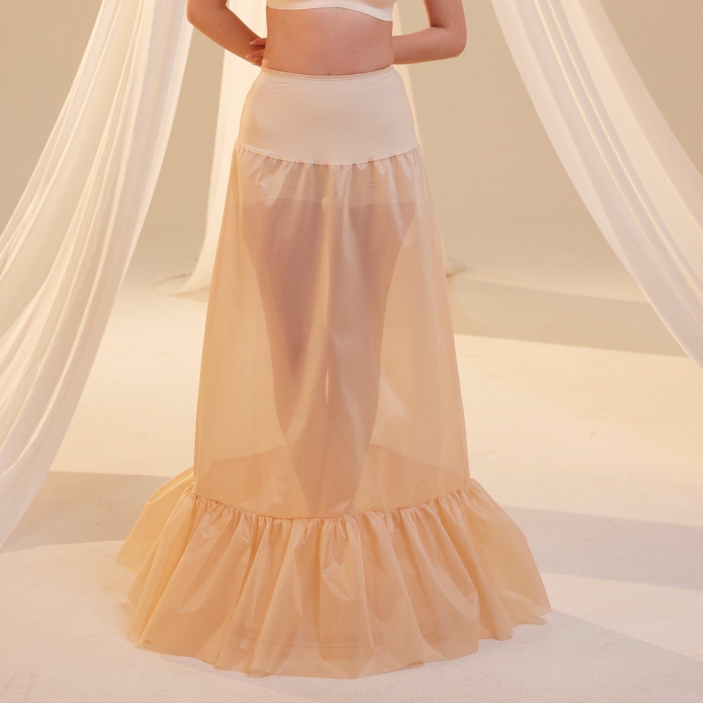 Nude Mermaid Petticoat Skirt with Waist Corsage , Bridal Crinoline Slip