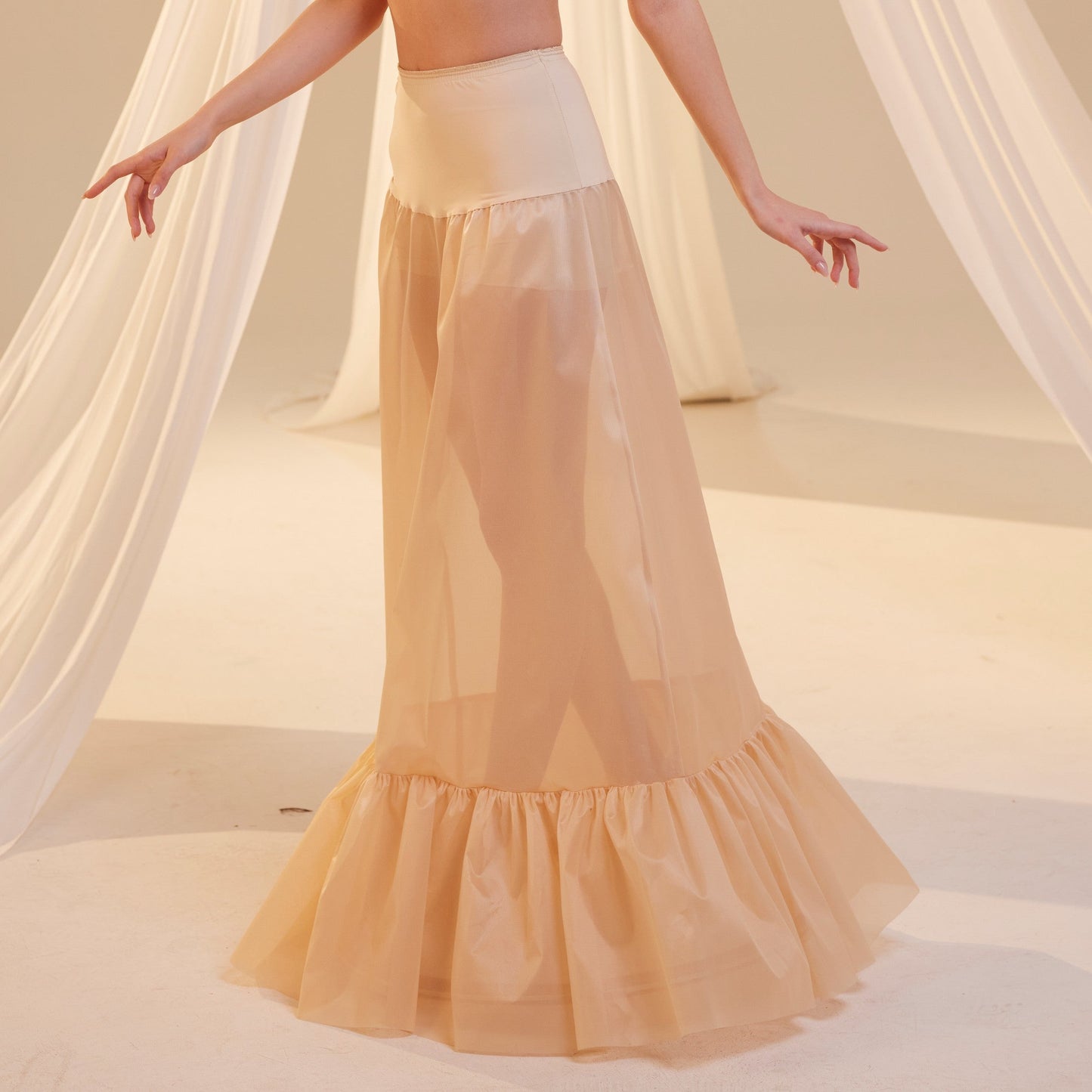 Nude Mermaid Petticoat Skirt with Waist Corsage , Bridal Crinoline Slip