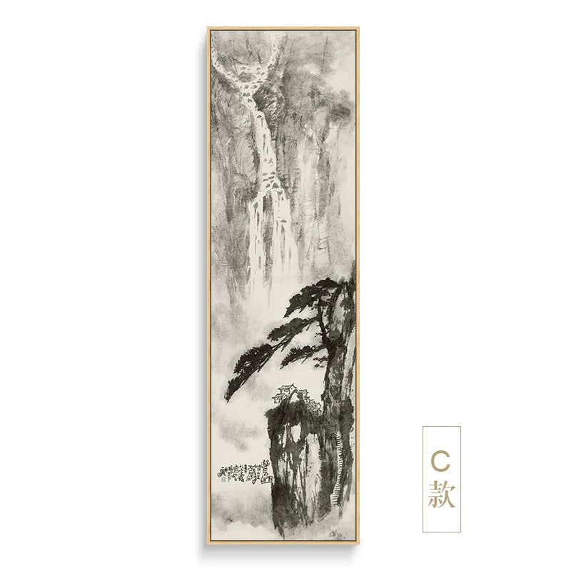 New Chinese Style Landscape Painting for Living Room Black and White Style Dye Ink Chinese Painting Hallway Corridor Corridor Painting Hotel Decorative Painting