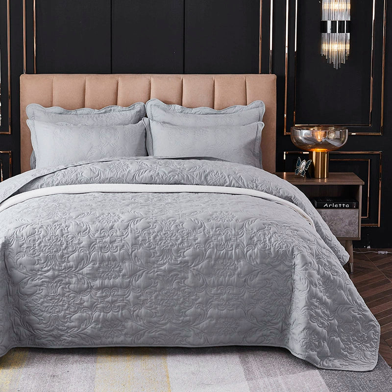 European-Style Quilted Bed Cover Three-Piece Tatami Double-Sided Minimalist Pure Color Bedspread Quiltedtextiles Bed Sheets Rural Large Kang Mat