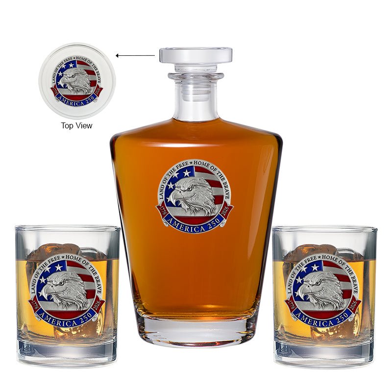 America's 250th Anniversary Eagle Head with Flag Royal Decanter with 2 Glasses
