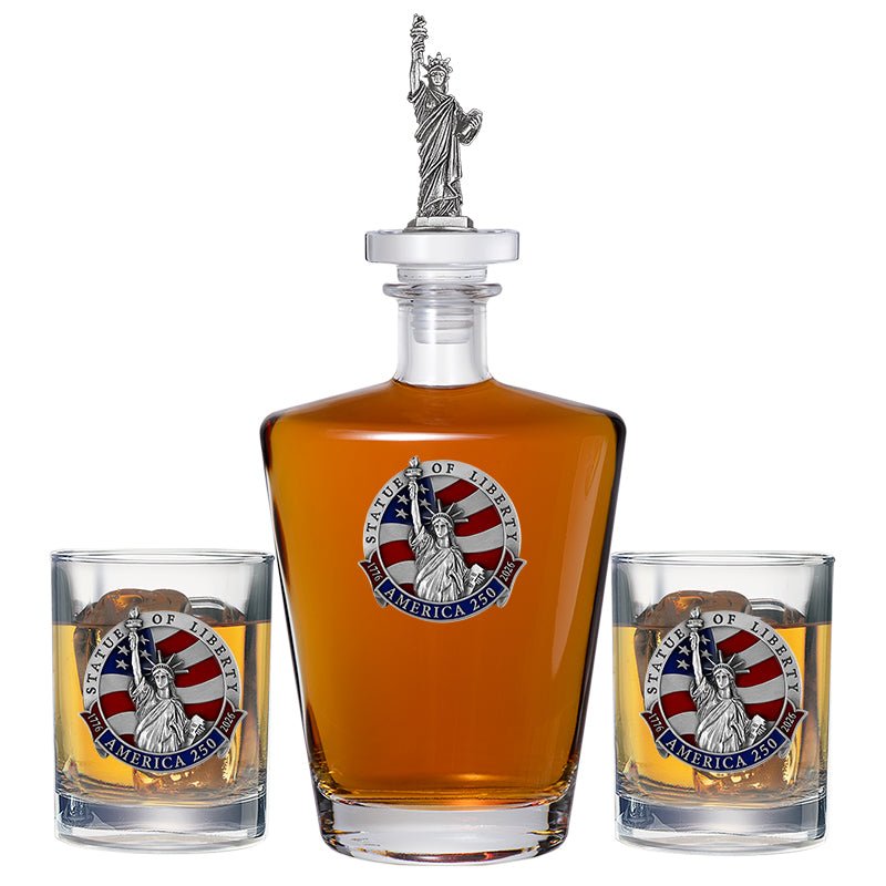 America's 250th Anniversary Statue of Liberty Royal Decanter with 3D Top & 2 Glasses