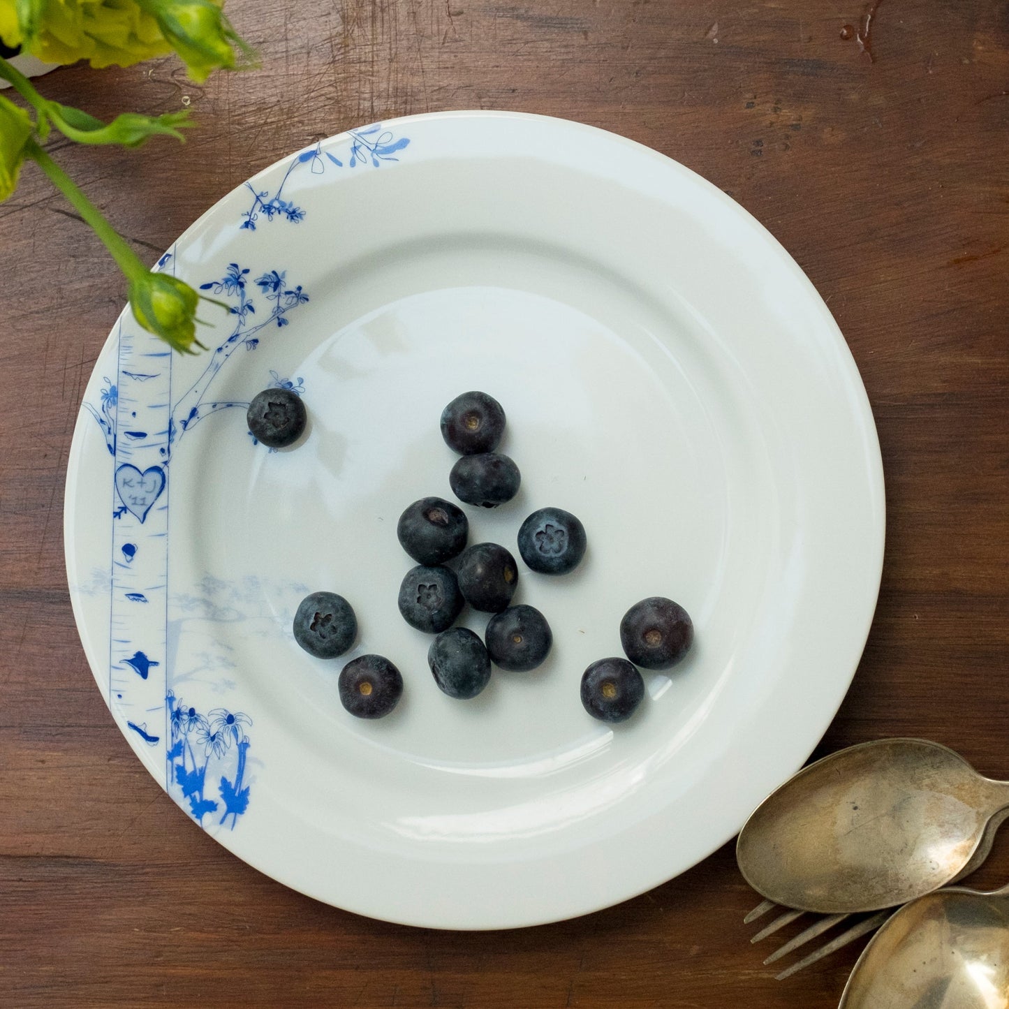 Personalized Birch Dessert Plate Set – Four Seasons Hand-Drawn Design