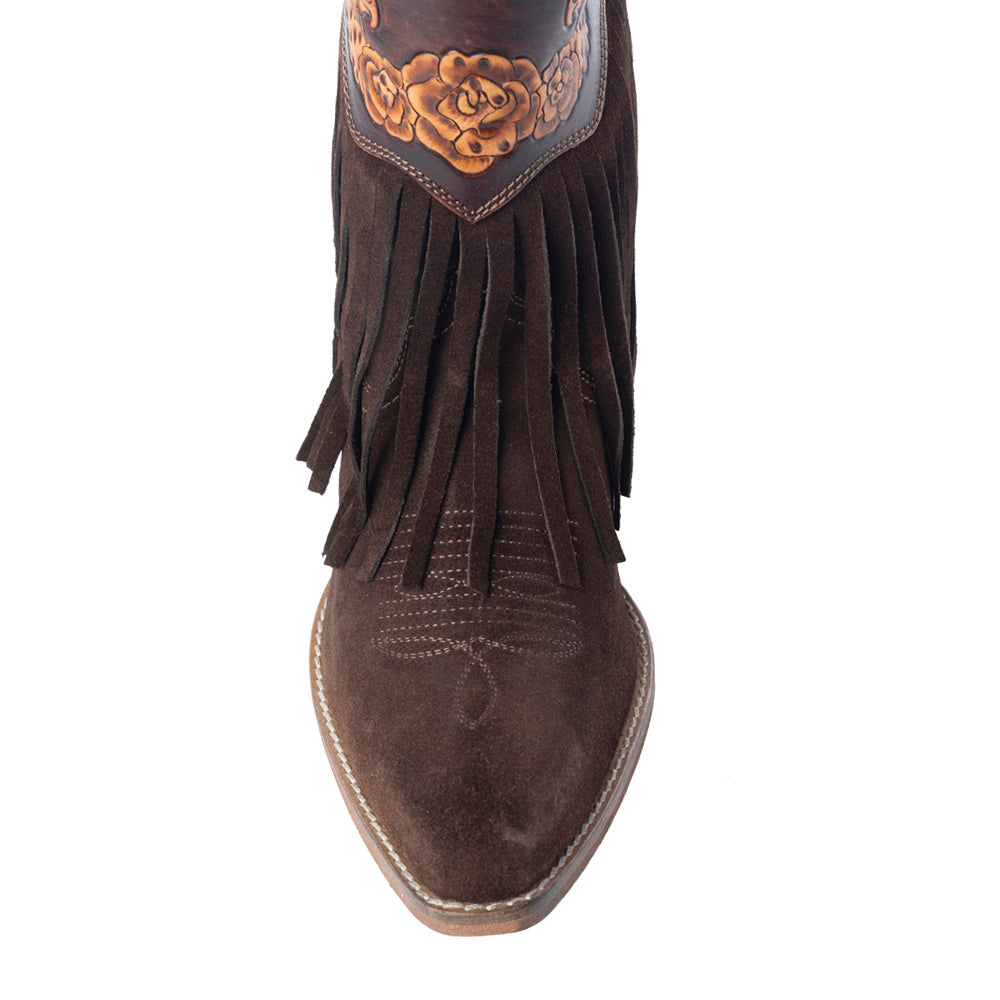 Phoenix Rising Fringe Western Booties in Tawny Brown
