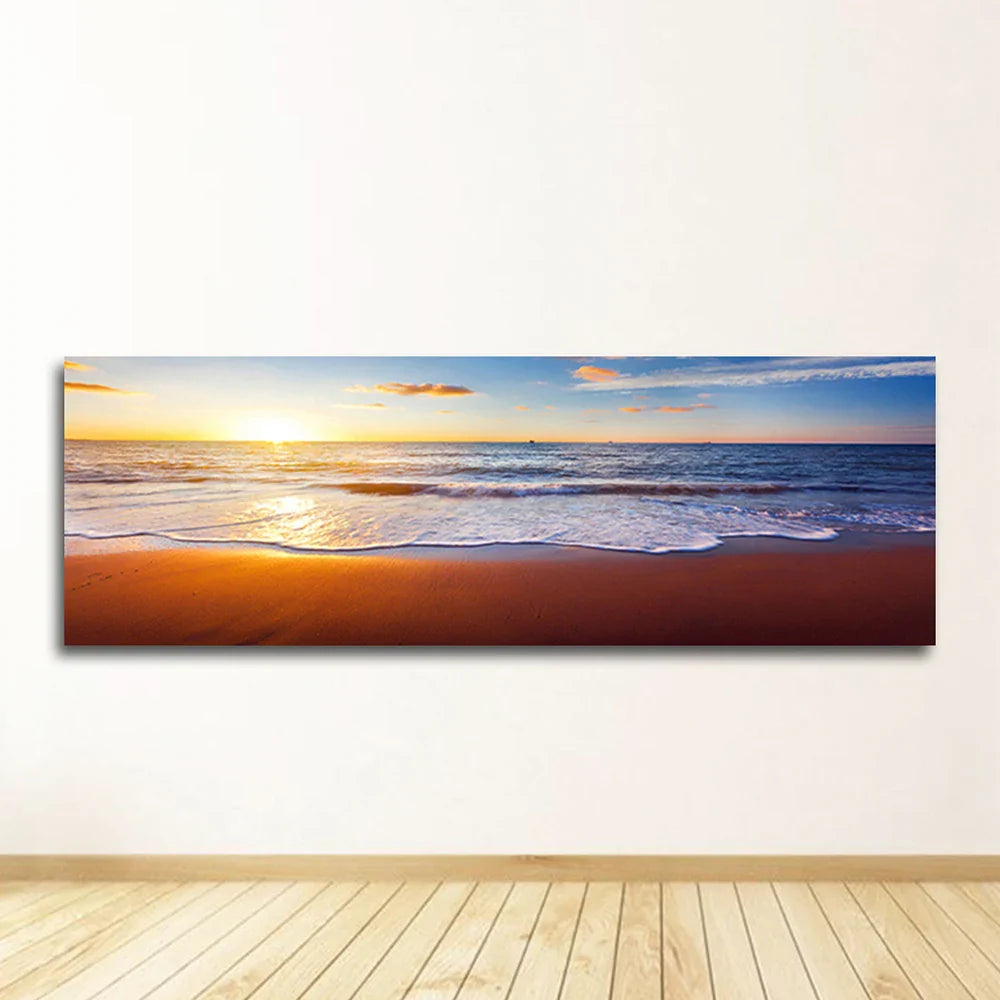 Nature Seascape Posters and Prints Modern Sea Wave Beach Sunset Canvas Painting Wall Art Pictures for Room Decoration