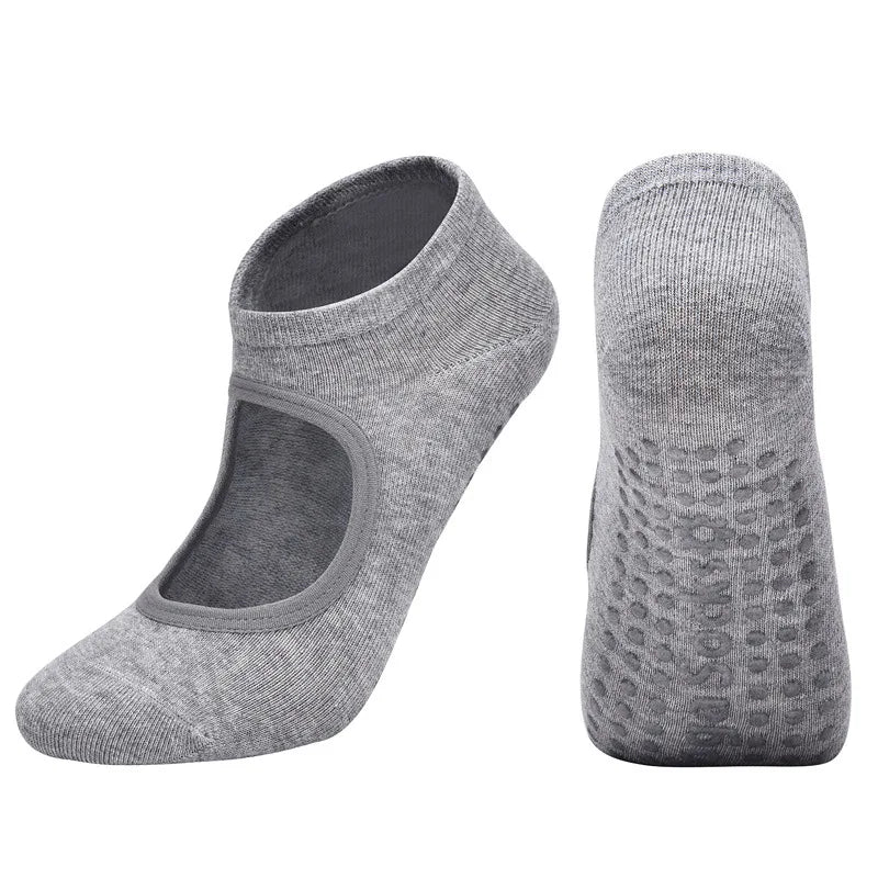 Silicone Non-slip Yoga Socks Backless Breathable Cotton Indoor Dance Sports Socks Casual Solid Color Professional Pilates Socks