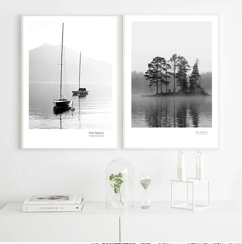 Scandinavian Landscape Canvas Nordic Style Lake Boat Forest Nature Wall Art Print Painting Decoration Pictures Home Decor
