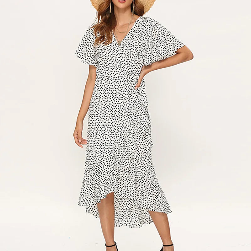 Floral Print Maxi Dress - Boho Chiffon Beach Dress with Split