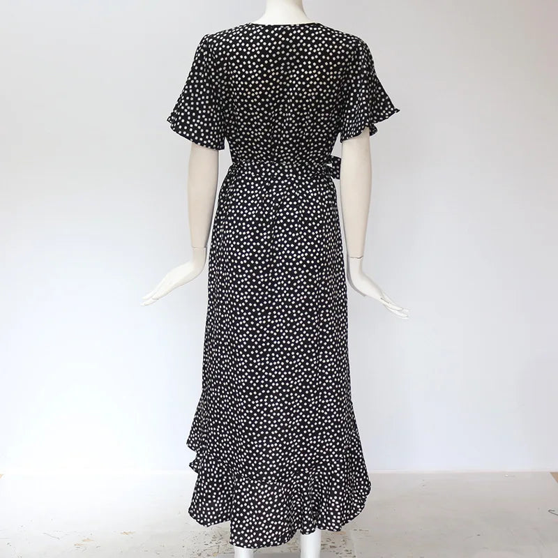 Floral Print Maxi Dress - Boho Chiffon Beach Dress with Split