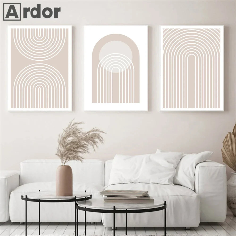Pink Rainbow Geometric Line Abstract Boho Room Decor Modern Wall Art Canvas Painting Nordic Posters And Prints Living Room Decor