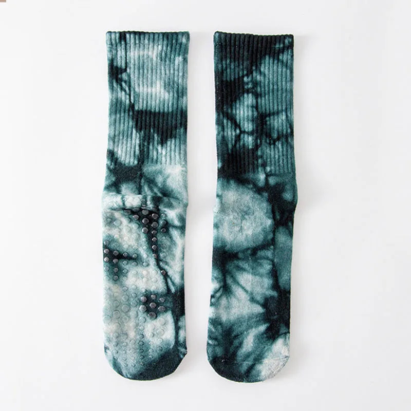 Yoga Socks Women Cotton Tie-dye Towel Silicone Non-slip Pilates Grip Crew Sock