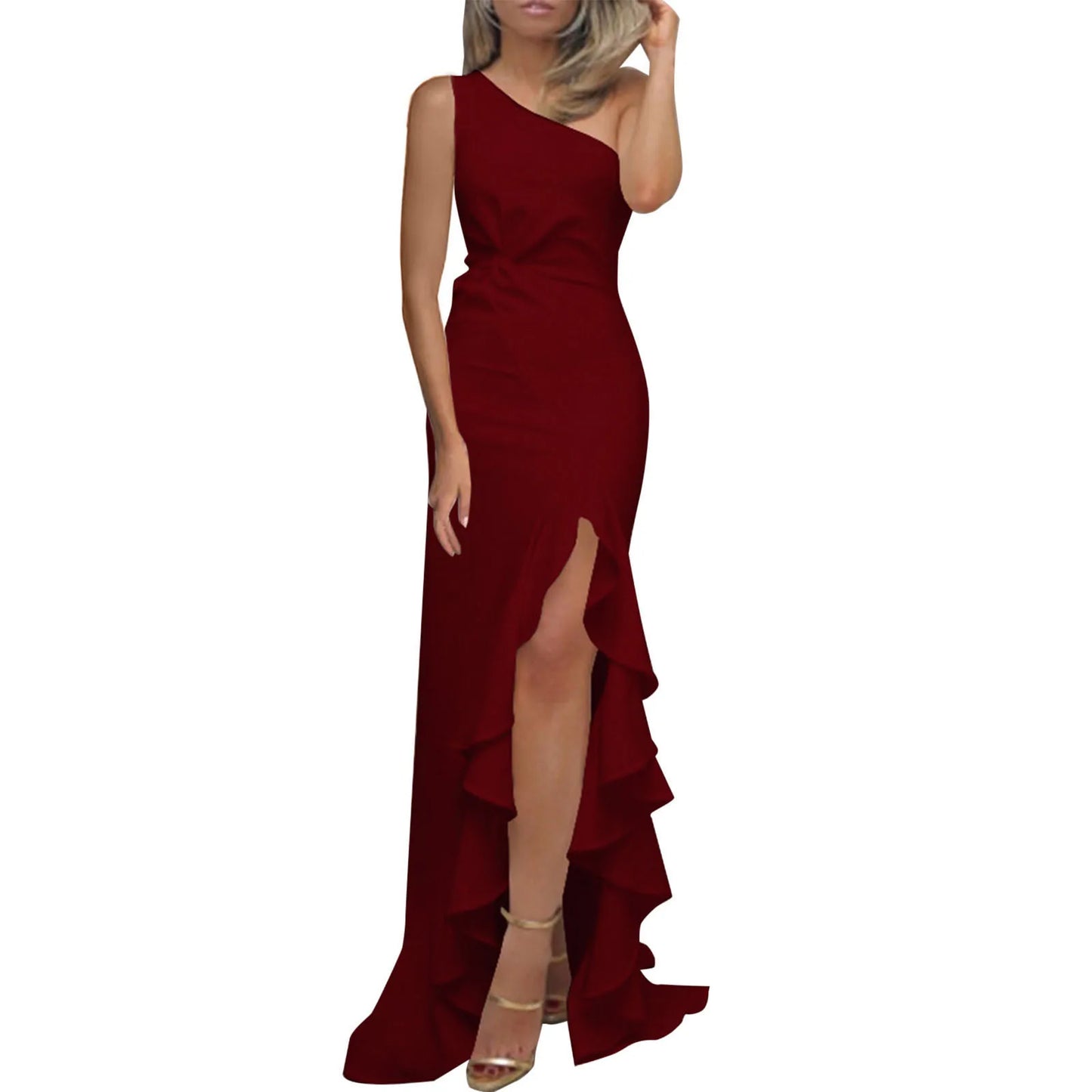 Slash Neck Ruched Bodycon Evening Dress
