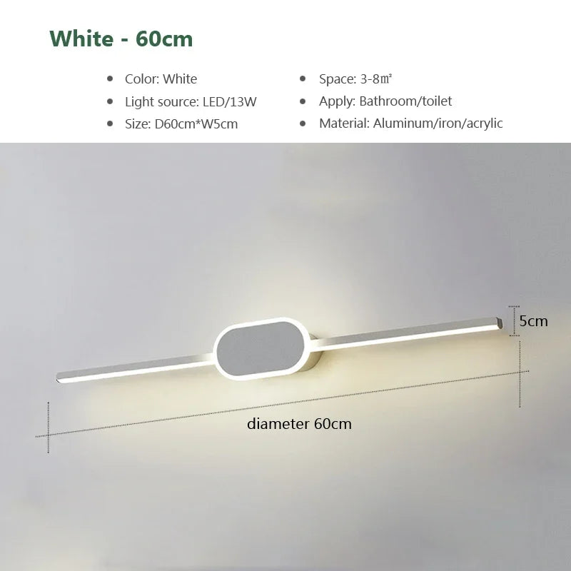 Modern Luxury Bathroom Wall Lamp Black White Aluminum LED Strip Mirror Lamp Bathroom Lamp Simple Bathroom Mirror LED Light