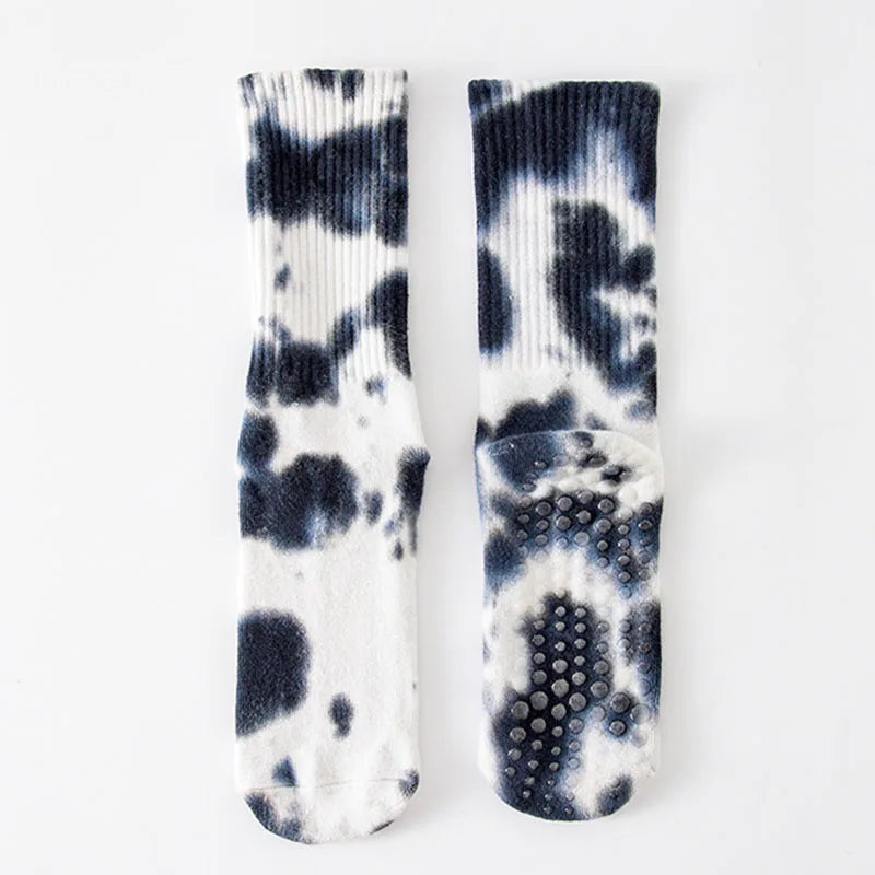 Yoga Socks Women Cotton Tie-dye Towel Silicone Non-slip Pilates Grip Crew Sock