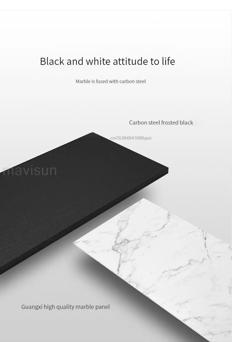 Modern Dining Table With Stainless Steel Finish Black White Desk Top For Six People Home Rectangle Luxury Marble Kitchen Table