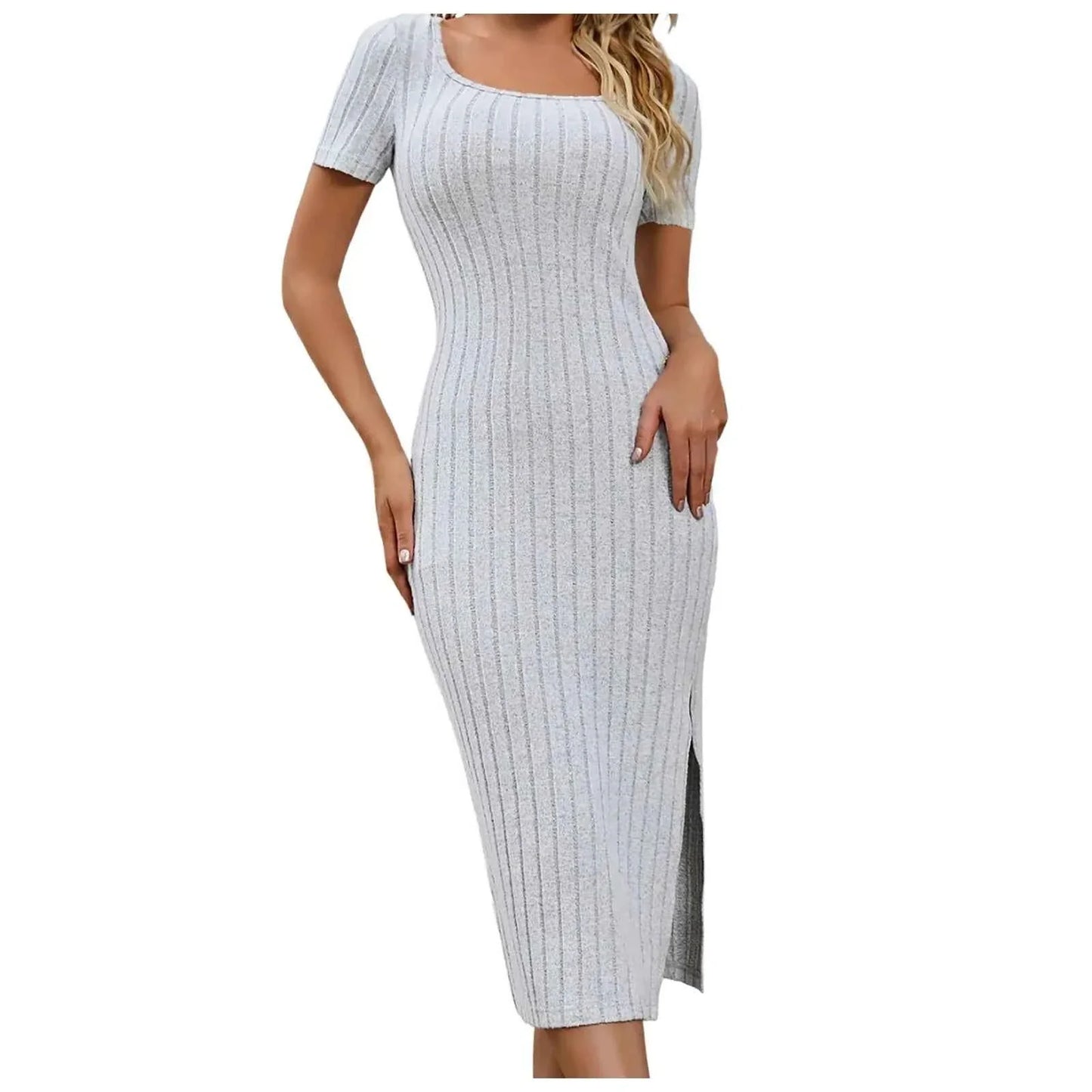 Plus Size Square Neck Bodycon Midi Dress