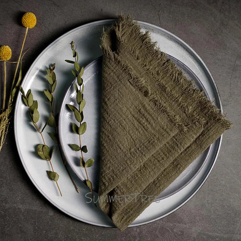 10pcs Large Napkins 41x41cm Rustic Cotton Gauze Napkin Muslin Tea Towel Dinner Retro Cheesecloth Wedding Party Linen Decor