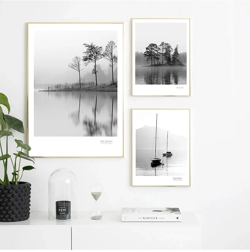Scandinavian Landscape Canvas Nordic Style Lake Boat Forest Nature Wall Art Print Painting Decoration Pictures Home Decor
