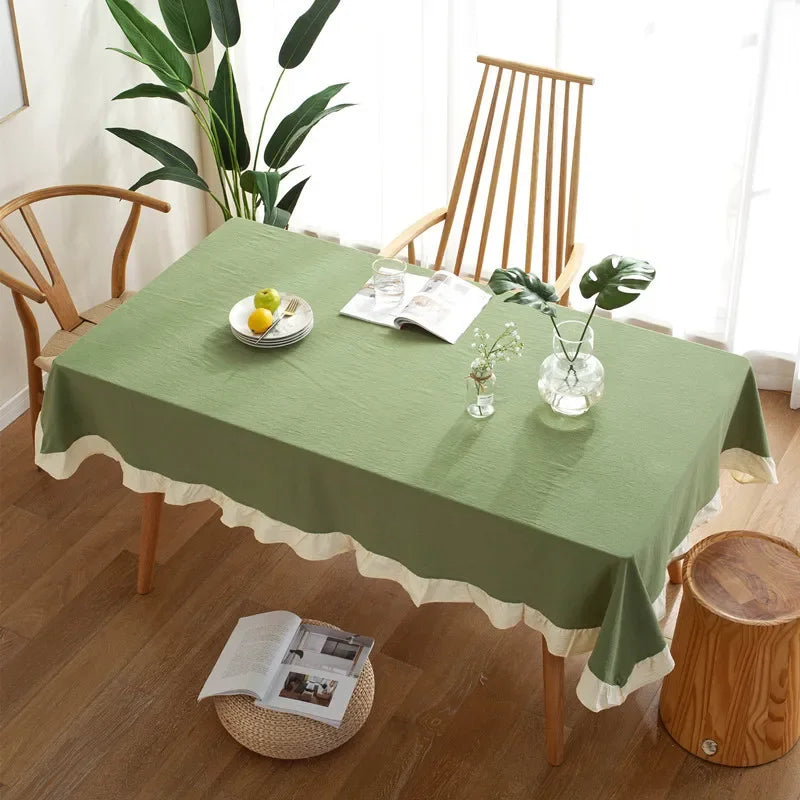 Cotton Fabric Table Cloth Washable White Tablecloth for Wedding Party Dining Banquet Decoration Luxurious Table Cover Picnic Mat