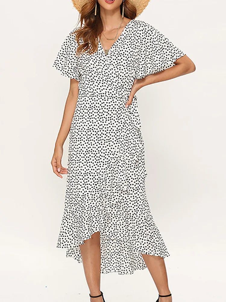 Floral Print Maxi Dress - Boho Chiffon Beach Dress with Split