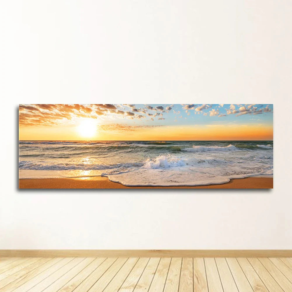 Nature Seascape Posters and Prints Modern Sea Wave Beach Sunset Canvas Painting Wall Art Pictures for Room Decoration