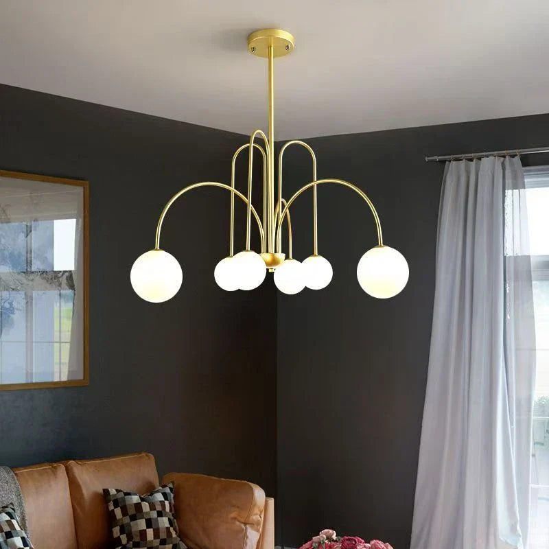 Nordic Iron Bending Glass Ball Living Room Light Simple Fashion Dining Room Chandelier Room Decoration Interior Lighting Lamps