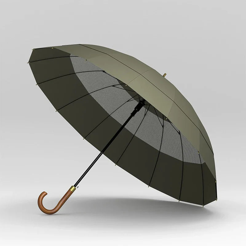 Large Windproof Umbrella 16K Wooden Handle, Big Size Golf Long Umbrella Strong, Japanese Style Wood Rain Umbrella