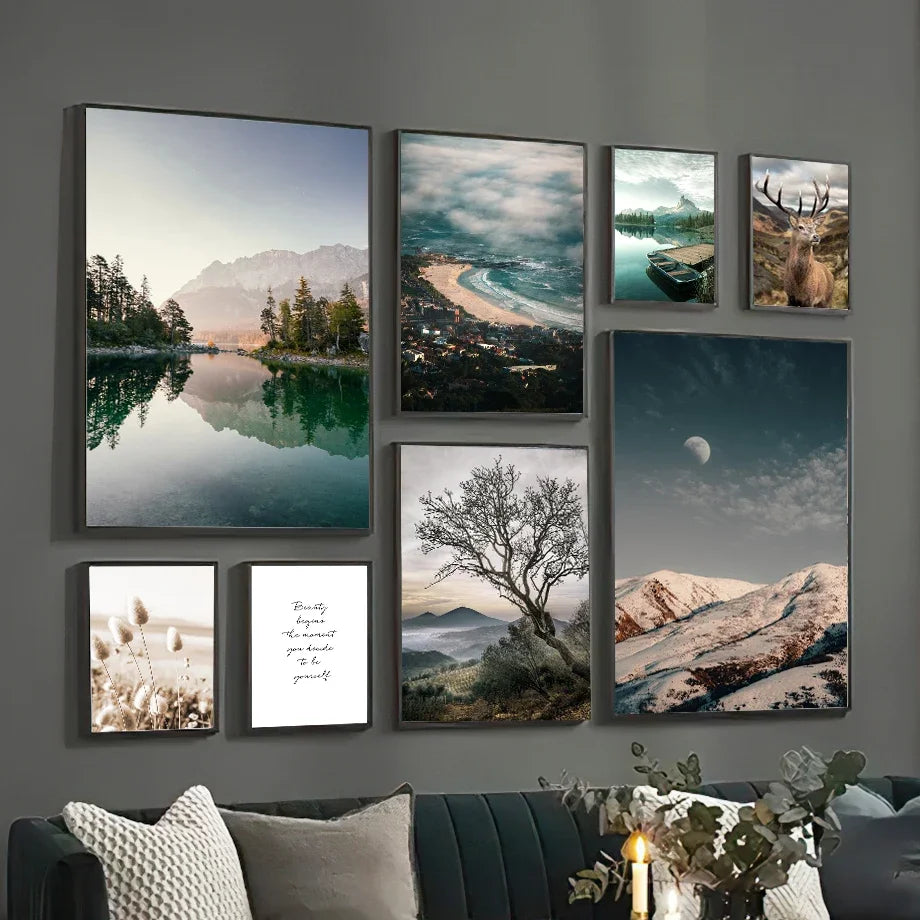 Nature Landscape Picture Wall Art Silk Painting Nordic Modern Scenery Art Home Decor Poster and Print for Living Room Design