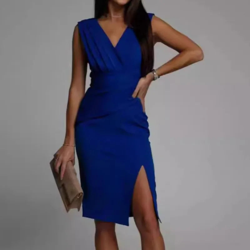 V-Neck Bodycon Mini Dress with Side Split