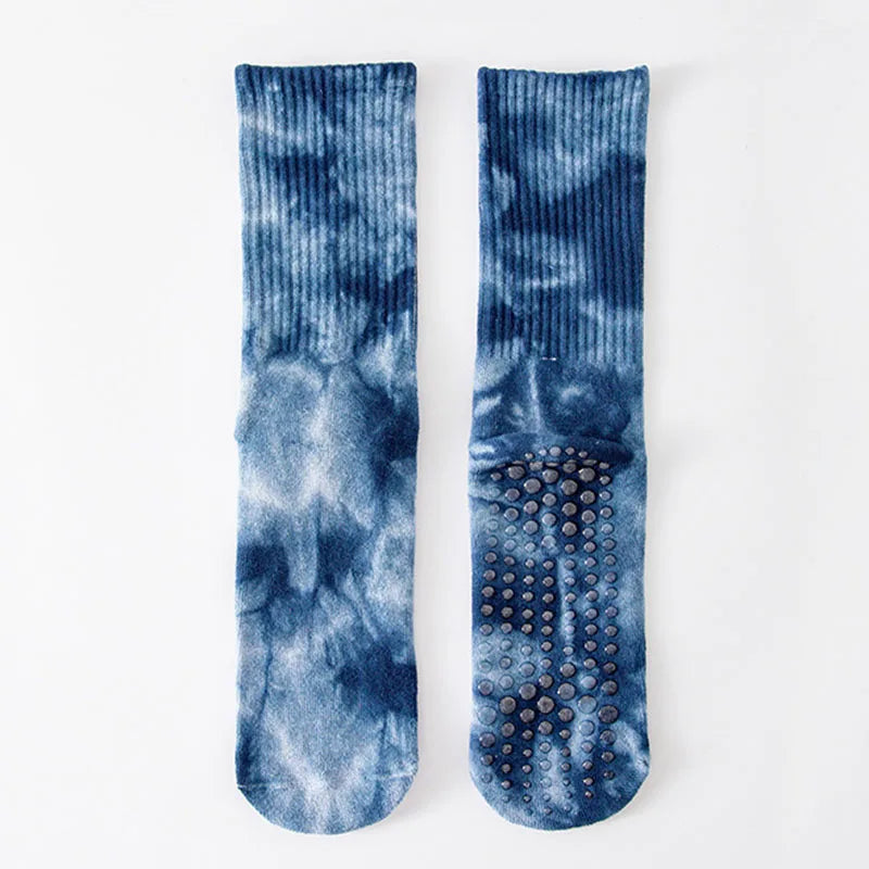 Yoga Socks Women Cotton Tie-dye Towel Silicone Non-slip Pilates Grip Crew Sock