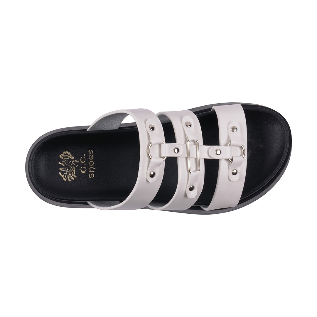 Women's Stevie White Strappy Slide Platform Sandals