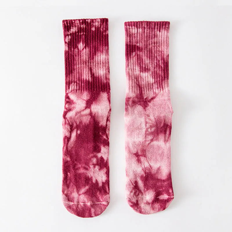 Yoga Socks Women Cotton Tie-dye Towel Silicone Non-slip Pilates Grip Crew Sock