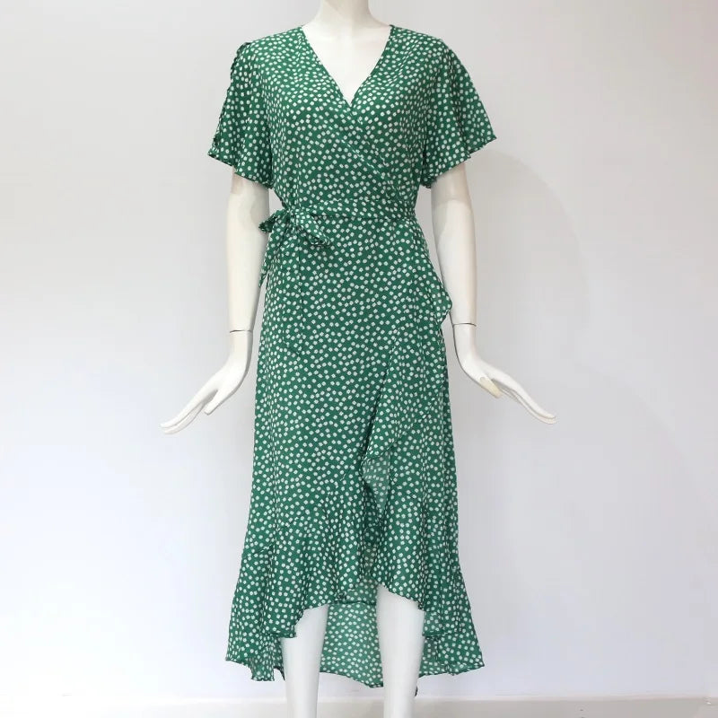 Floral Print Maxi Dress - Boho Chiffon Beach Dress with Split