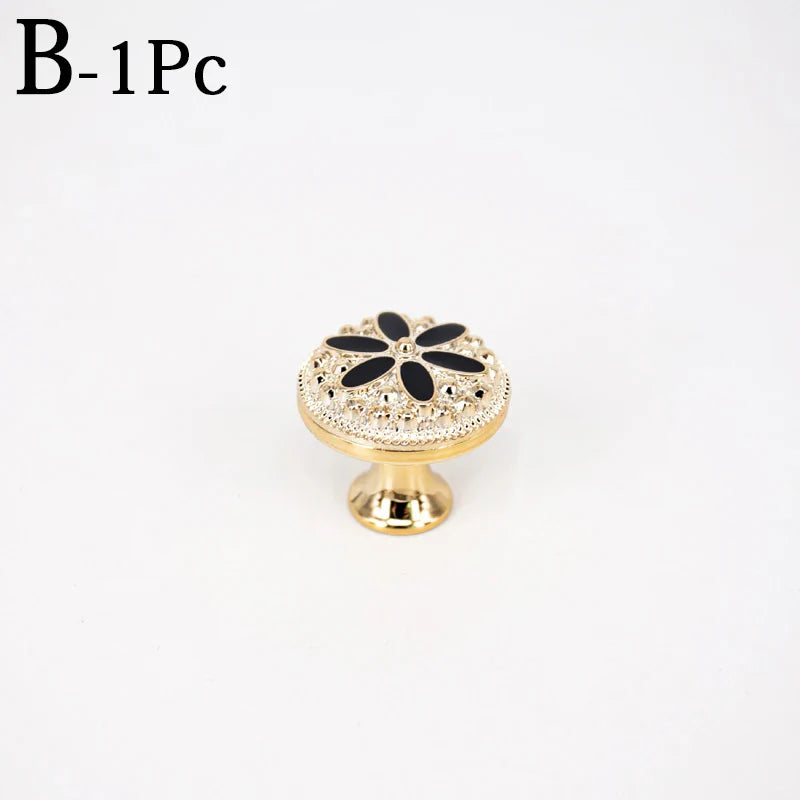 New European Single Hole Handle Gold Luxury Flower Pattern Furniture Cabinet Knobs For Home Wardrobe Door Handles Hardware