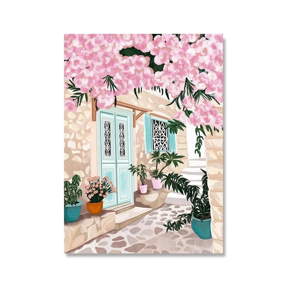 Flower and Plant Travel Greek Wall Art Poster Ocean Beach Canvas Painting Nordic Living Room Home Decoration Wall Painting