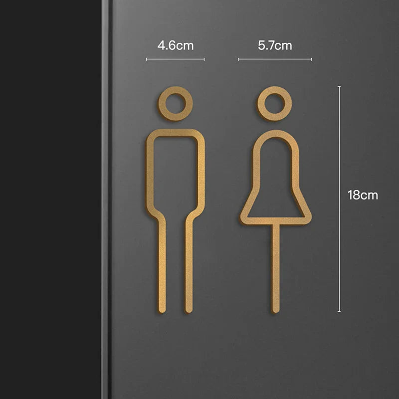 Black Gold Color Toilet Sign Plate Brass Wash Room Door Wall Label Sticker Wc Holder Signage Board