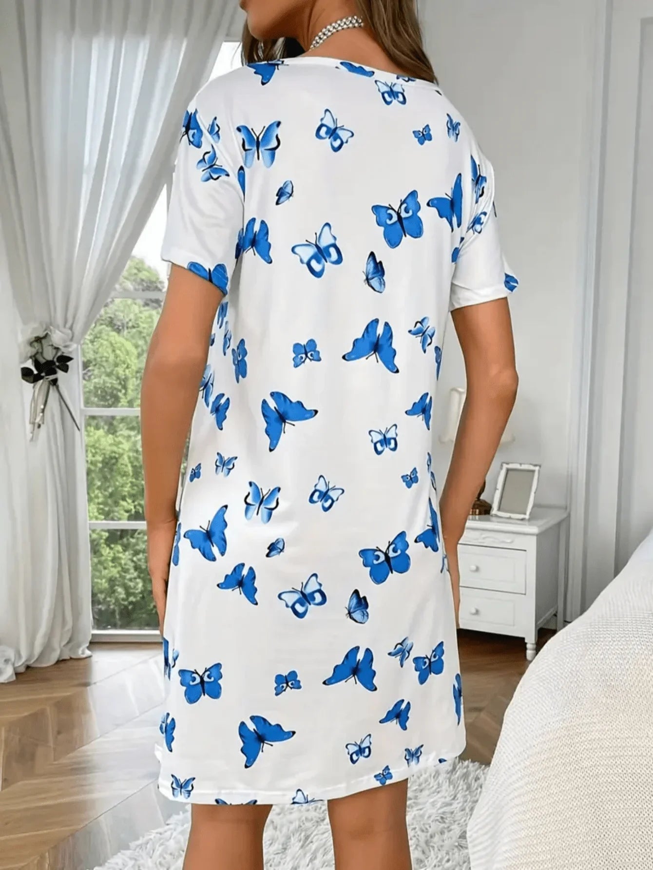Butterfly Print Short Sleeve Nightgown