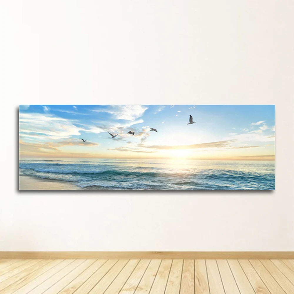 Nature Seascape Posters and Prints Modern Sea Wave Beach Sunset Canvas Painting Wall Art Pictures for Room Decoration