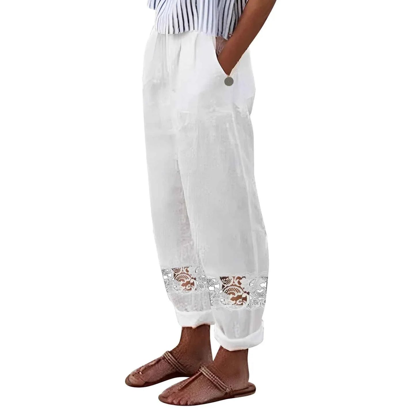 Cotton Lace Cropped Pants - Streetwear