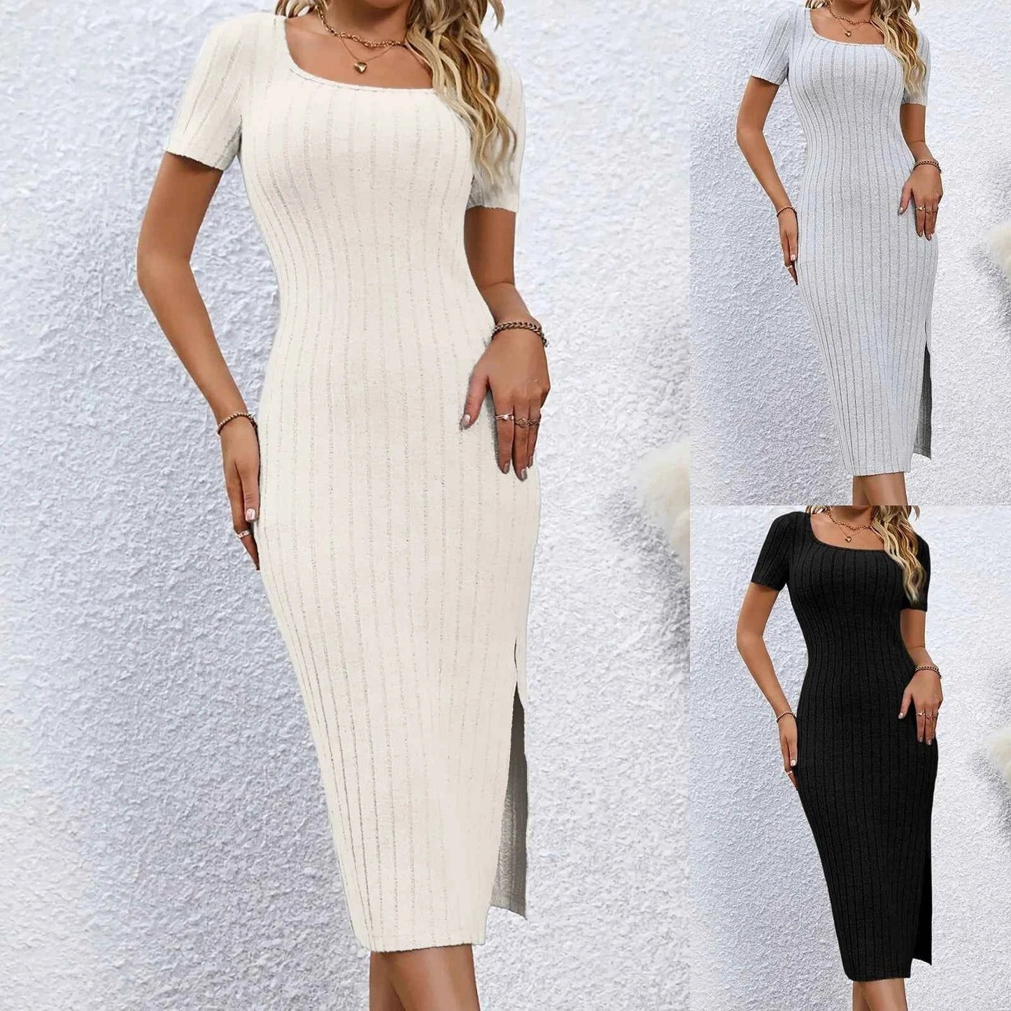 Plus Size Square Neck Bodycon Midi Dress