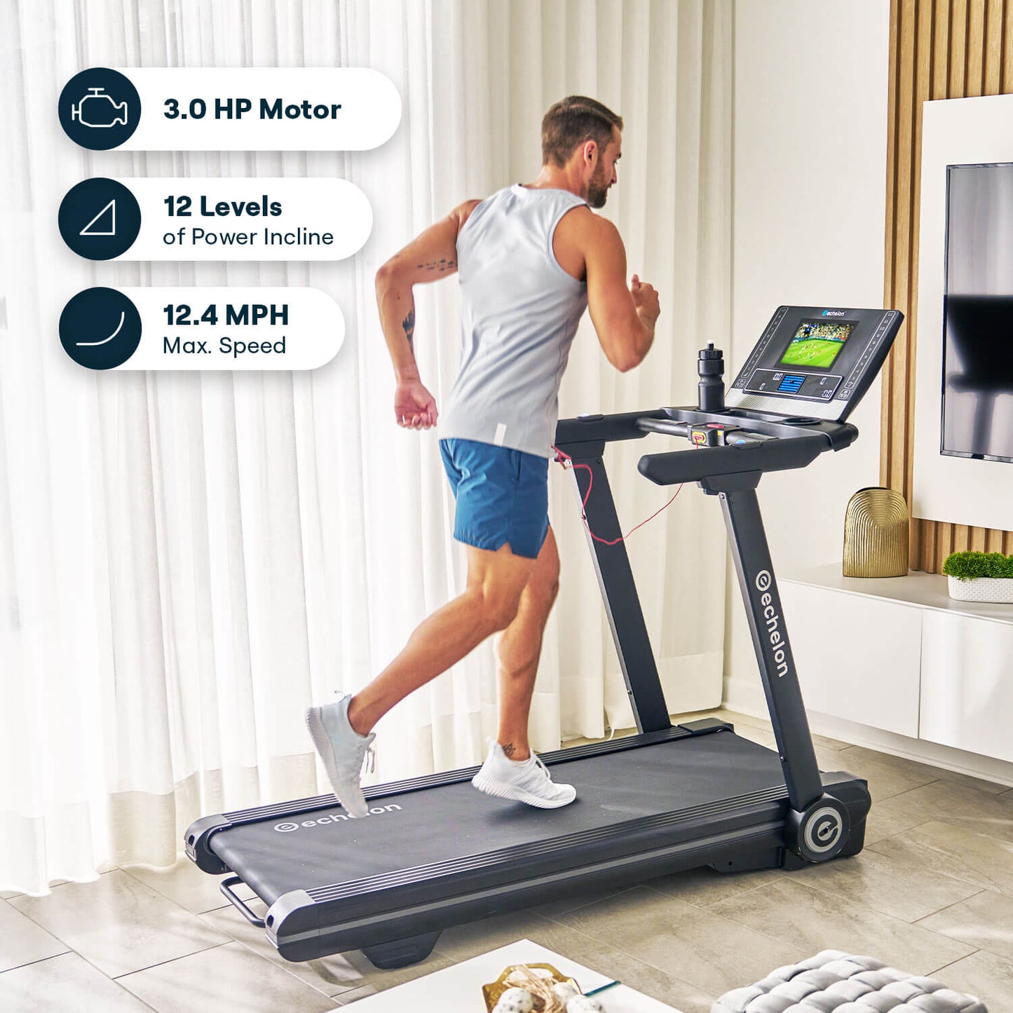 Echelon Stride-6 S™ 2026 Auto-Fold Smart Treadmill w. 10″ HD Touchscreen