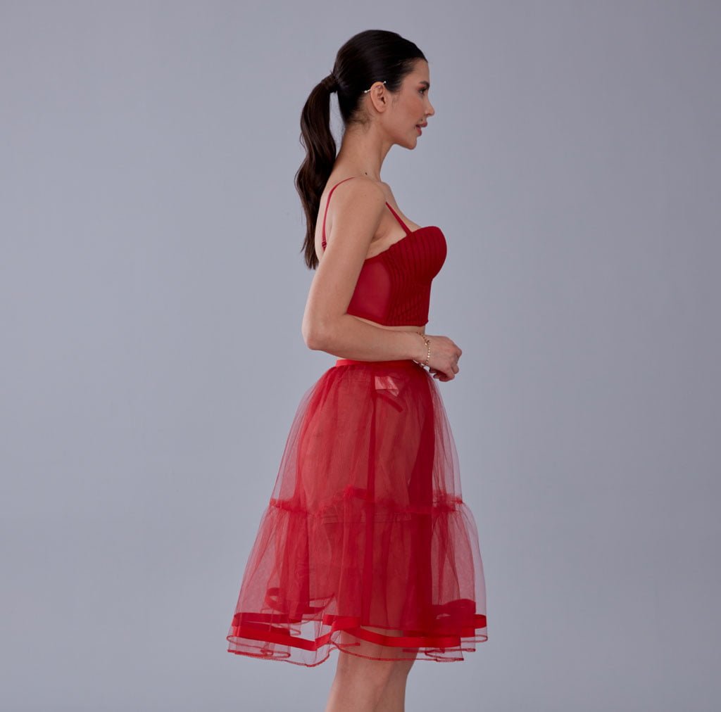 Red Voile Short Petticoat Skirt with Elastic Band - Perfect for Parties