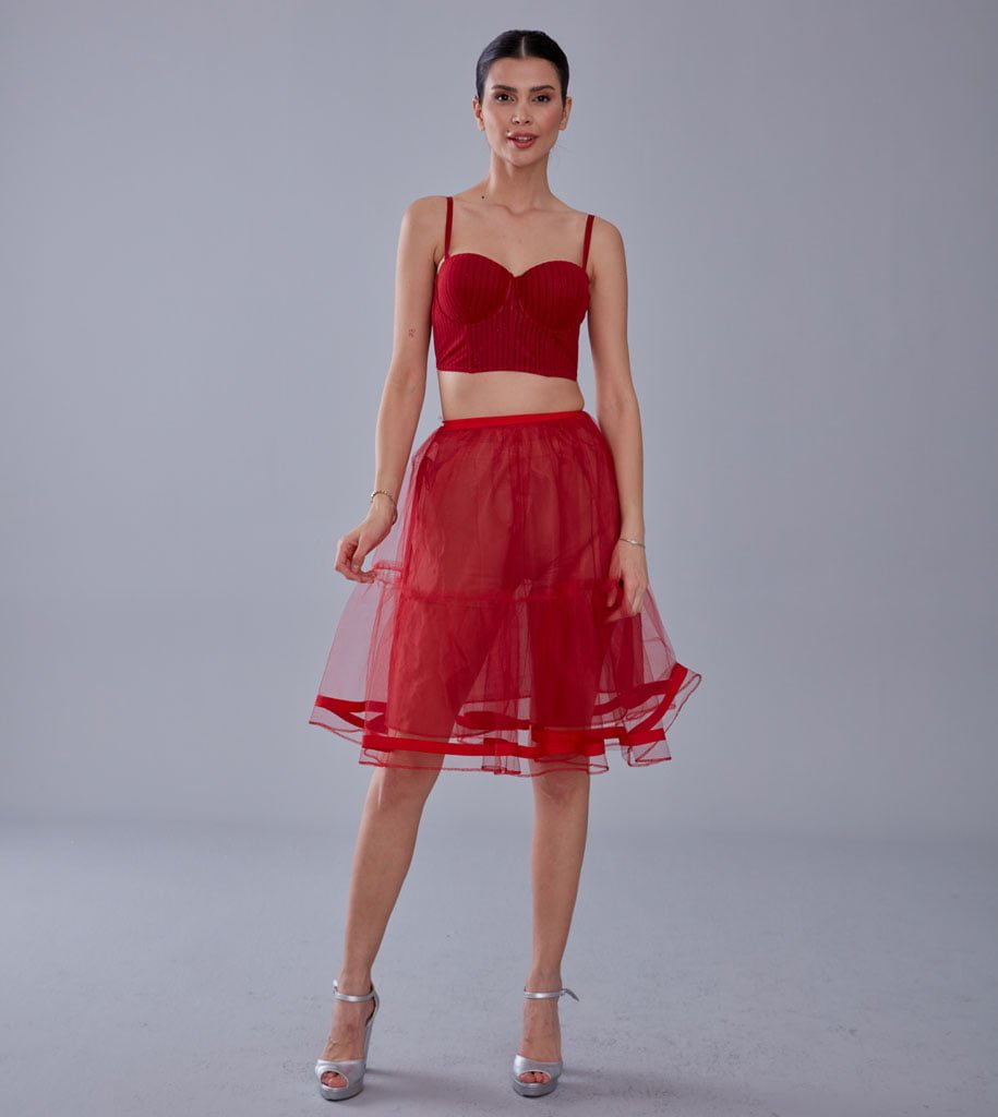 Red Voile Short Petticoat Skirt with Elastic Band - Perfect for Parties