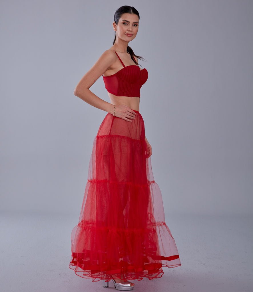 Red Voile Petticoat Skirt with Elastic Band - Perfect for Parties
