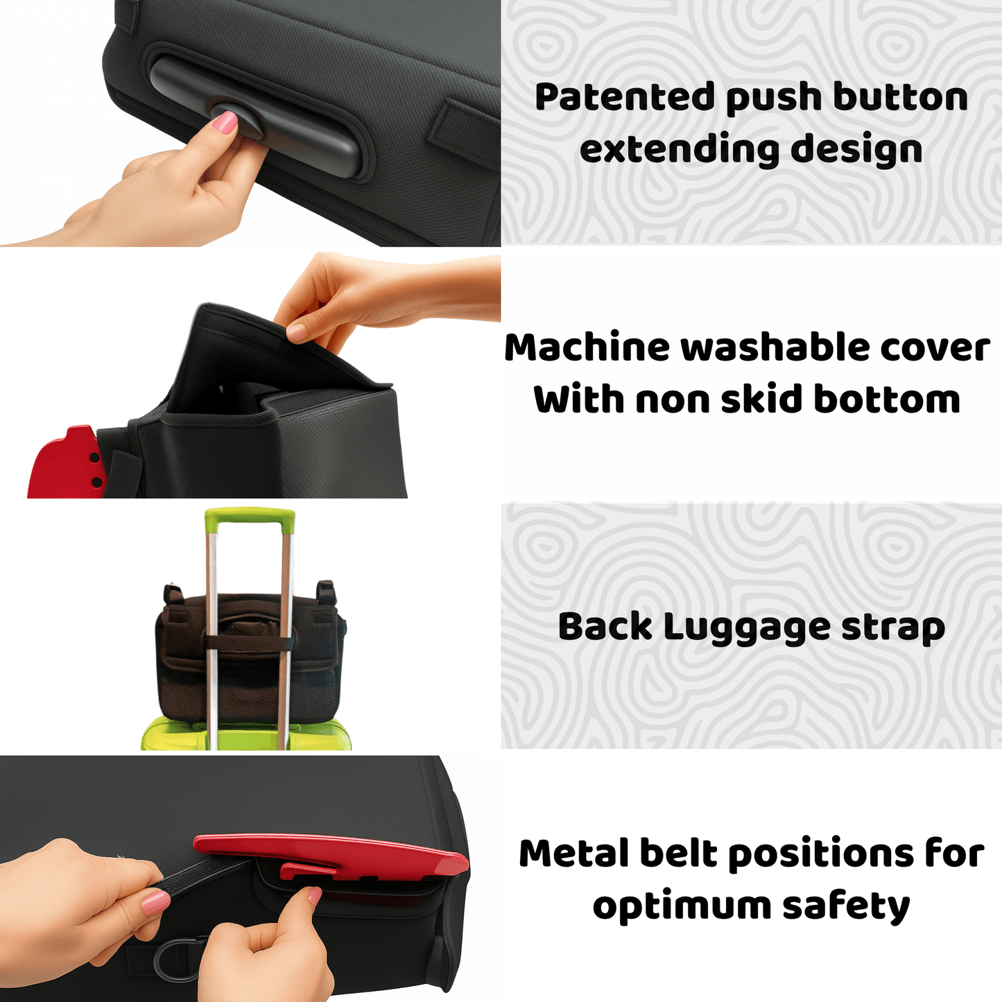 BubbleBum Teleport Backless Booster Car Seat, Kids Booster Seat for Car 40-100 lbs, Telescopic Portable Carseat, Ideal for Everyday Use and Foldable for Travel, - Black✔️