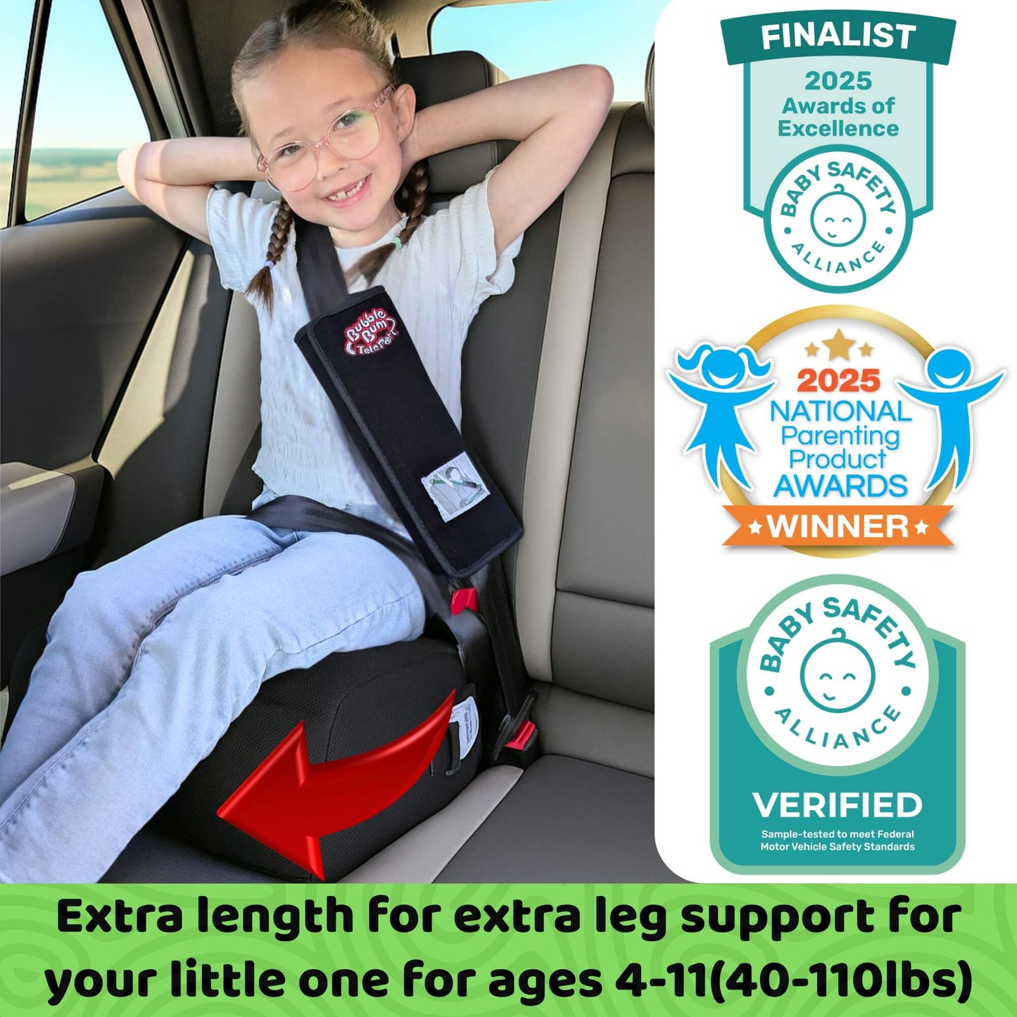 BubbleBum Teleport Backless Booster Car Seat, Kids Booster Seat for Car 40-100 lbs, Telescopic Portable Carseat, Ideal for Everyday Use and Foldable for Travel, - Black✔️