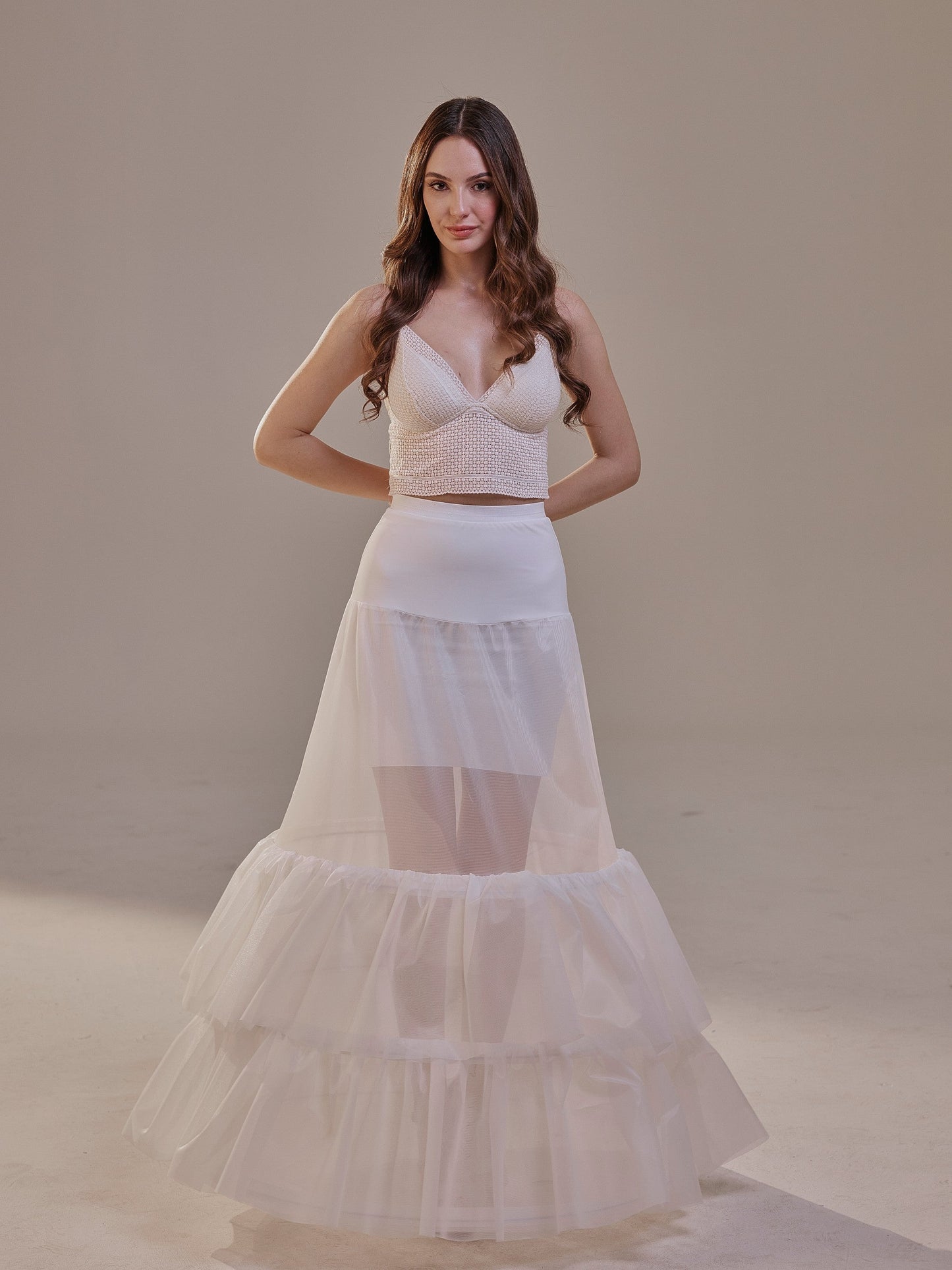 Trumpet Petticoat Skirt with Waist Corsage and 3 Hoops , Bridal Crinoline Slip